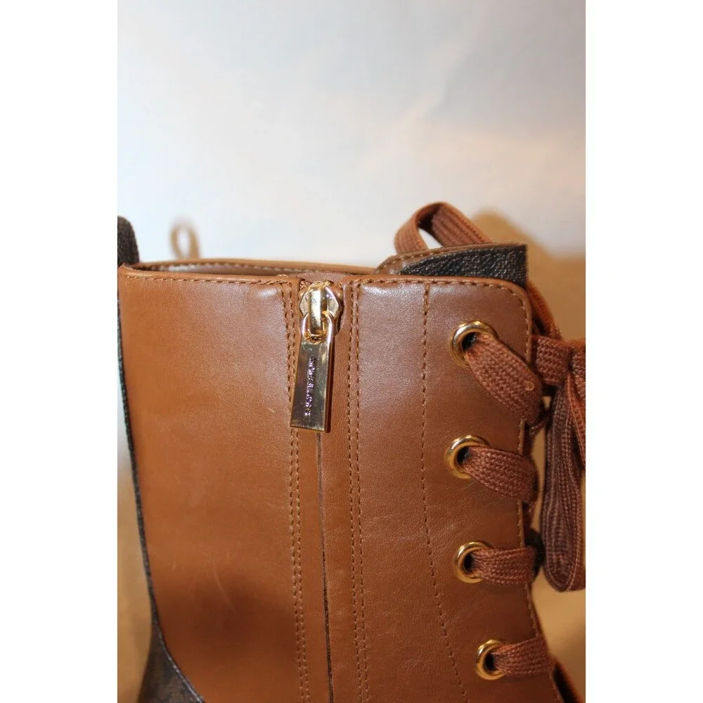 Michael Kors Women's Hanley Charm Lace Up Combat Bootie Luggage Brown NIB SZ 8.5